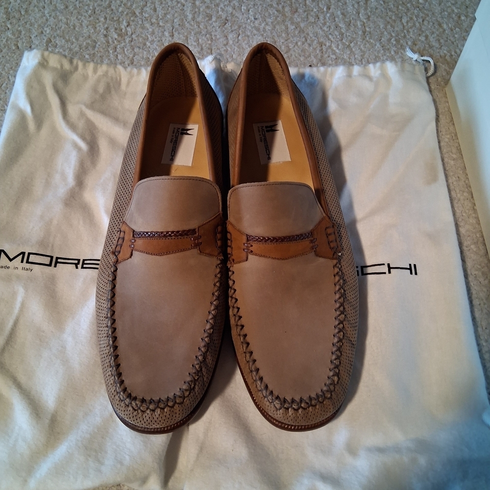 New Moreschi Loreto Moss Toledo Leather Slip-On Loafers Made In Italy